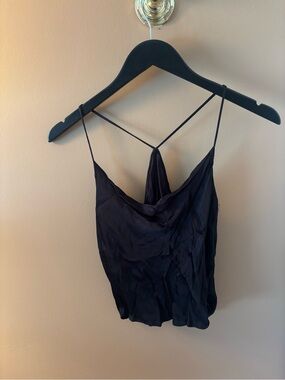 Zara Black Satin Strappy Crop Cami